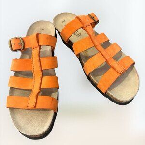 White Mountain Orange Multi Strap Sandals Made in Italy Leather Women’s 7